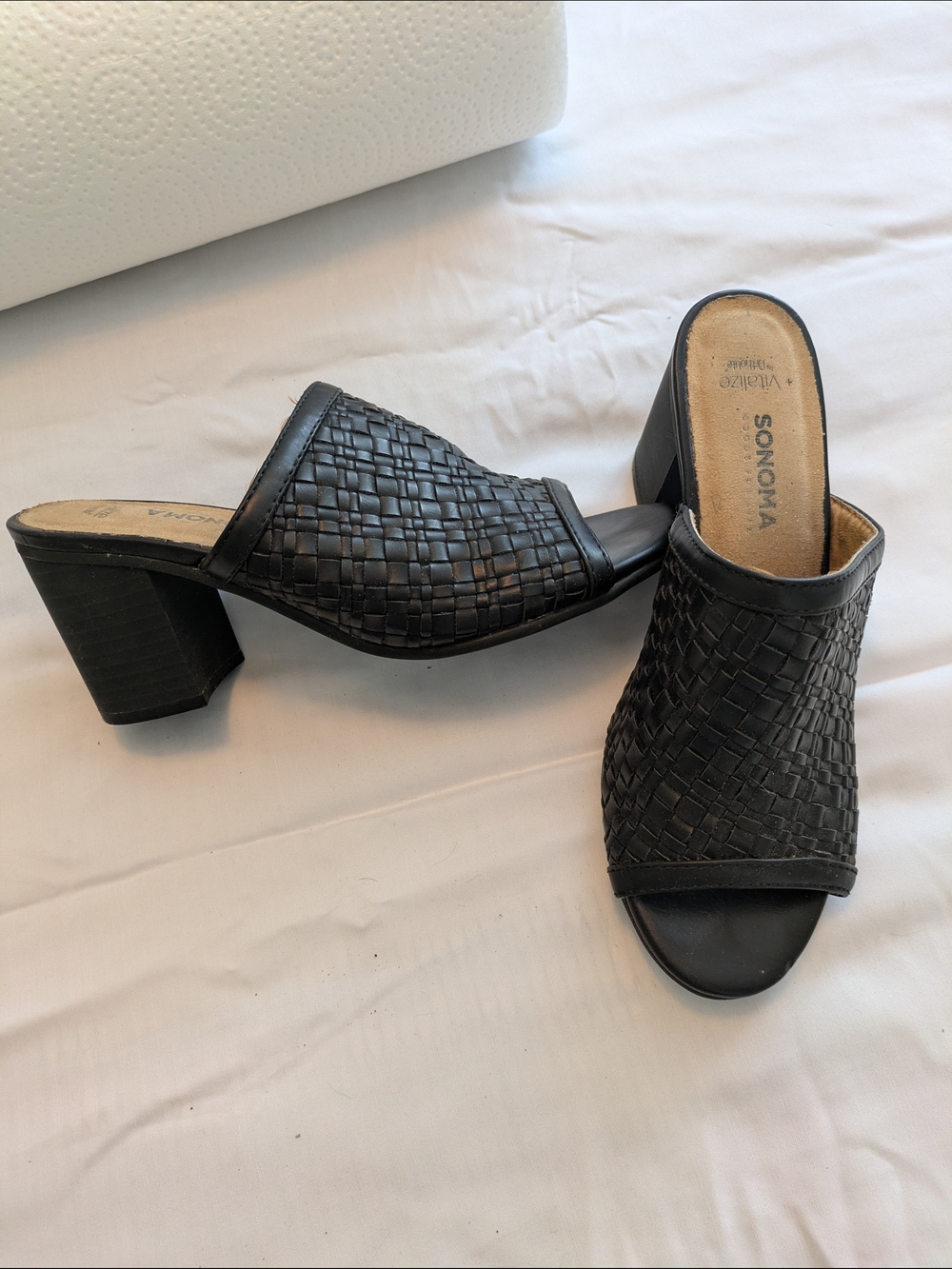 Sonoma Black Woven Open-Toe Block Heel Mules